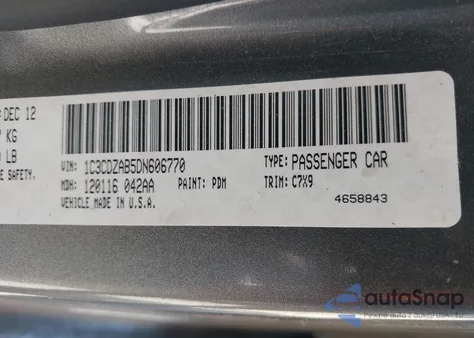 2013 Dodge Avenger Se из США, поврежденный, VIN 1C3CDZAB5DN606770